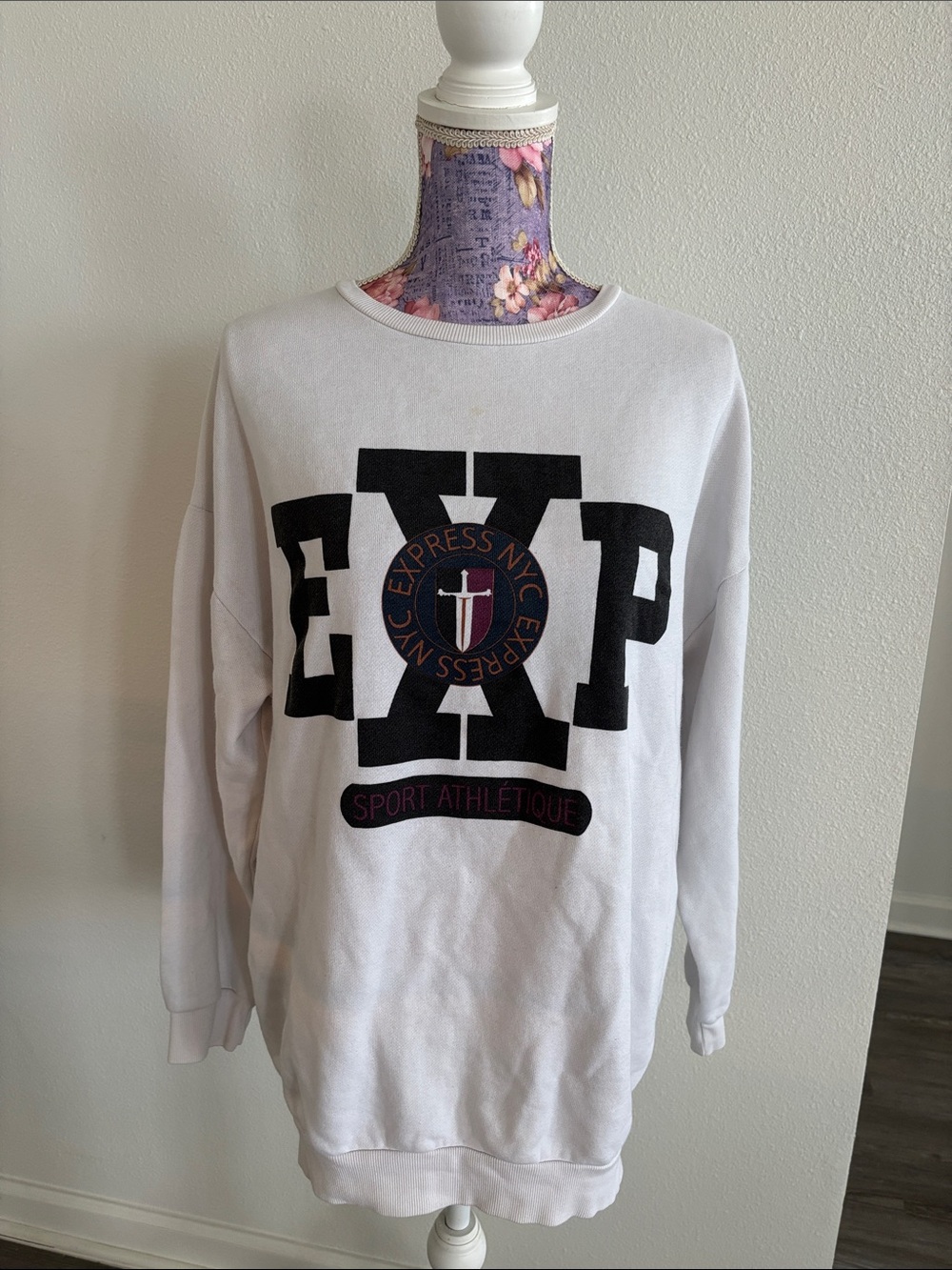 Express White Crewneck Sweatshirt with Black Logo